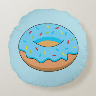 Blue Frosted Donut with Sprinkles Cartoon Round Cushion