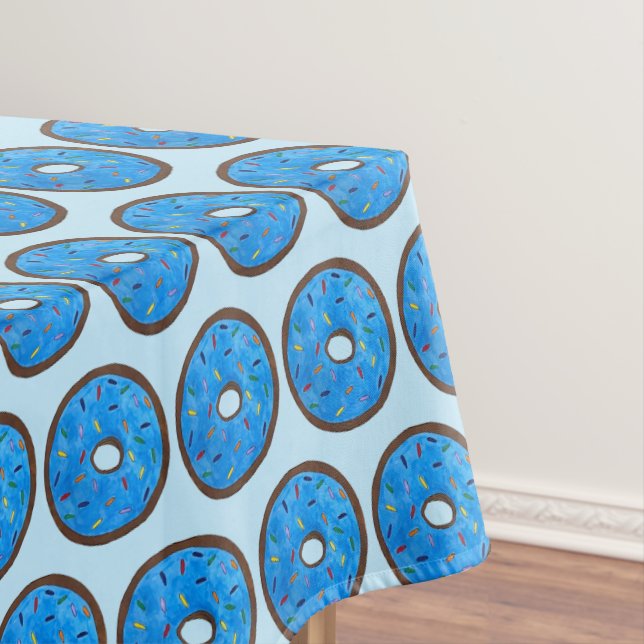 Blue Frosted Doughnut Doughnut Rainbow Sprinkles Tablecloth (In Situ)