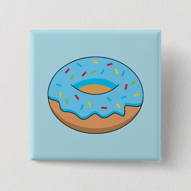 Blue Frosted Doughnut with Sprinkles Cartoon 15 Cm Square Badge (Front)