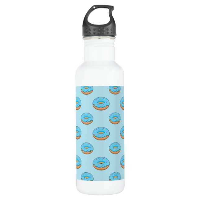 Blue Frosted Doughnut with Sprinkles Cartoon 710 Ml Water Bottle (Front)