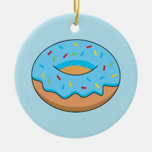 Blue Frosted Doughnut with Sprinkles Cartoon Ceramic Ornament