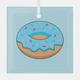 Blue Frosted Doughnut with Sprinkles Cartoon Glass Tree Decoration