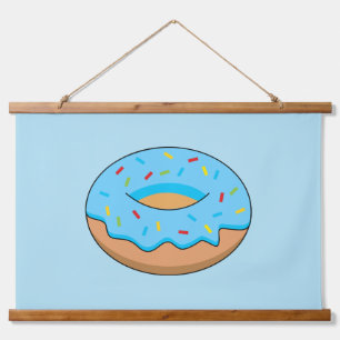 Blue Frosted Doughnut with Sprinkles Cartoon Hanging Tapestry