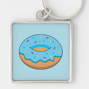 Blue Frosted Doughnut with Sprinkles Cartoon Key Ring