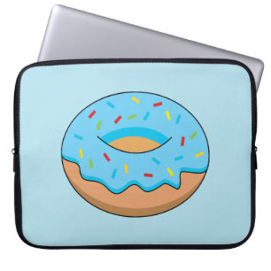 Blue Frosted Doughnut with Sprinkles Cartoon Laptop Sleeve