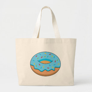 Blue Frosted Doughnut with Sprinkles Cartoon Large Tote Bag