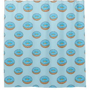 Blue Frosted Doughnut with Sprinkles Cartoon Shower Curtain