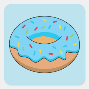 Blue Frosted Doughnut with Sprinkles Cartoon Square Sticker