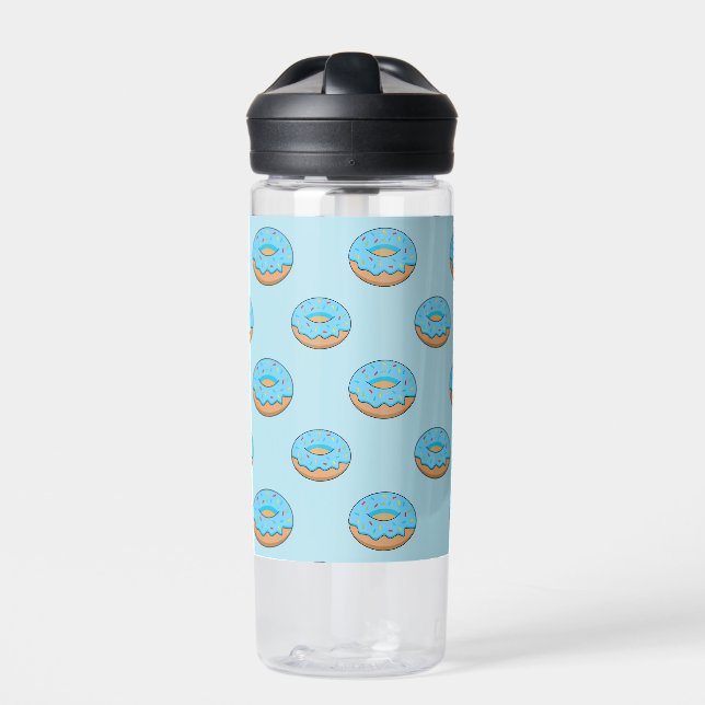 Blue Frosted Doughnut with Sprinkles Cartoon Water Bottle (Front)