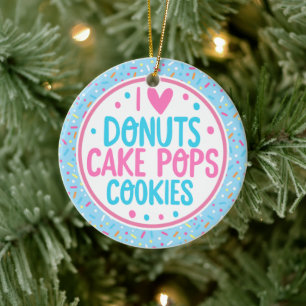 Blue Frosting and Sprinkles I Love Doughnuts Cake  Ceramic Ornament