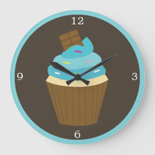 Blue Frosting Rainbow Sprinkles Cupcake Large Clock