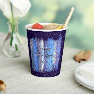 Blue Frosty Brush Strokes Happy New Year 20xx Paper Cups
