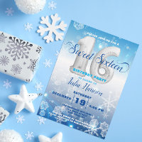 Blue Frozen Winter Wonderland Sweet 16 Birthday