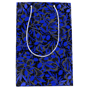 Blue fruit branches on Grey net.2tonesx4 Black BG Medium Gift Bag