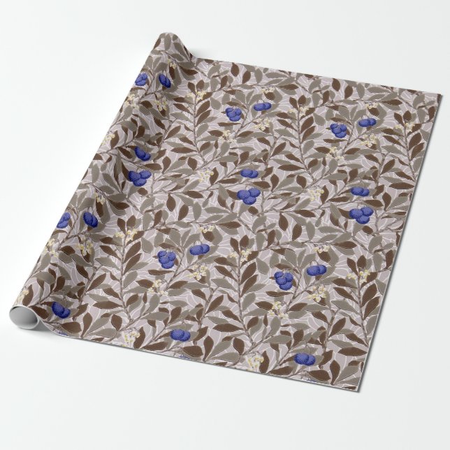Blue Fruit, William Morris Wrapping Paper (Unrolled)