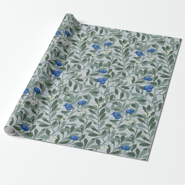 Blue Fruit, William Morris Wrapping Paper (Unrolled)