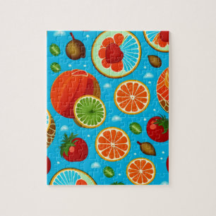 Blue Fruits Pattern Jigsaw Puzzle