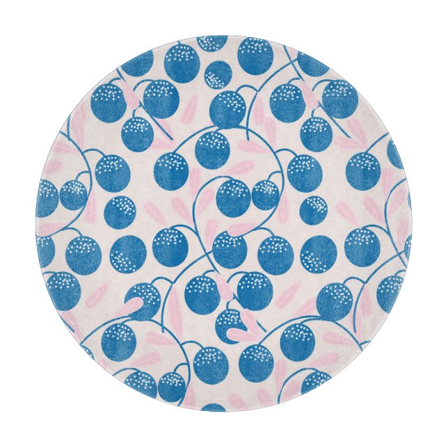 Blue fruits, pink leaves, seamless design. cutting board (Front)
