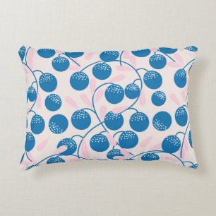 Blue fruits, pink leaves, seamless design. decorative cushion