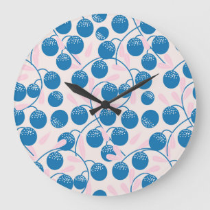 Blue fruits, pink leaves, seamless design. large clock