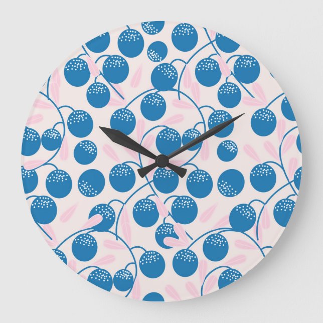 Blue fruits, pink leaves, seamless design. large clock (Front)