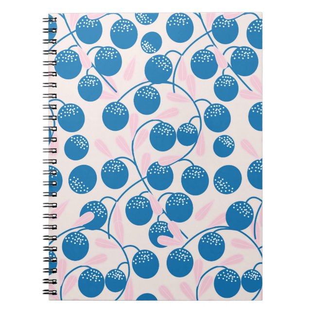 Blue fruits, pink leaves, seamless design. notebook (Front)