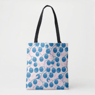 Blue fruits, pink leaves, seamless design. tote bag