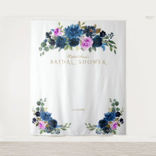 Blue Fuchsia Floral Bridal Shower Photo Booth Prop Tapestry