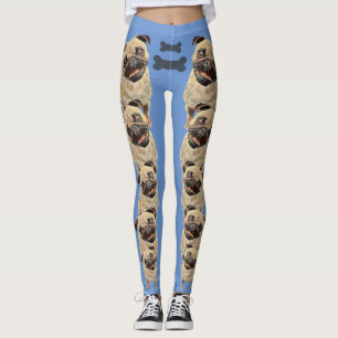 Blue Fun and Funky Pastel Pug Dog Leggings