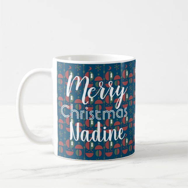 Blue Fun Modern Christmas Geometrical Monogram Coffee Mug (Left)