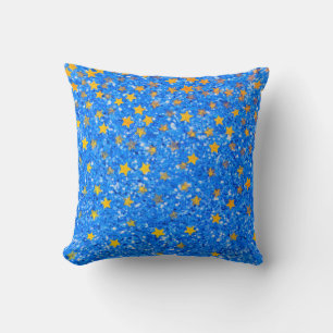 Blue fun sparkling pattern , glamourous gold stars cushion