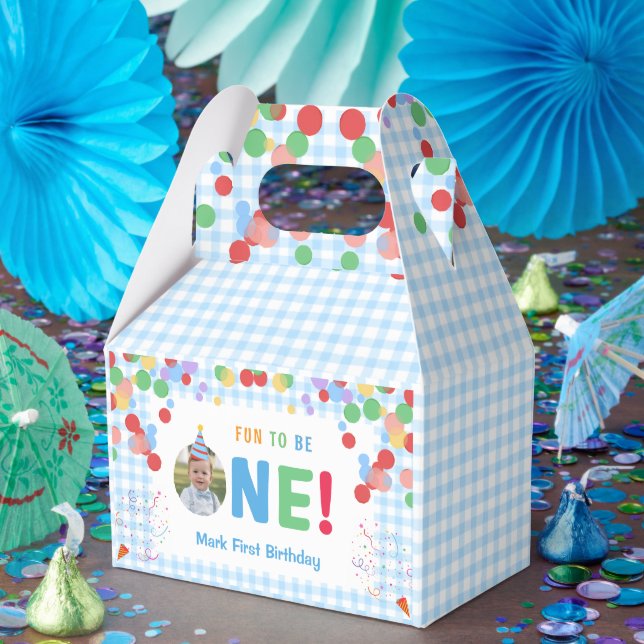 Blue Fun to Be One Photo First Birthday Favour Box (Party)