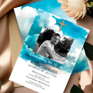 Blue funeral invitation, Celebrating the life  In Invitation
