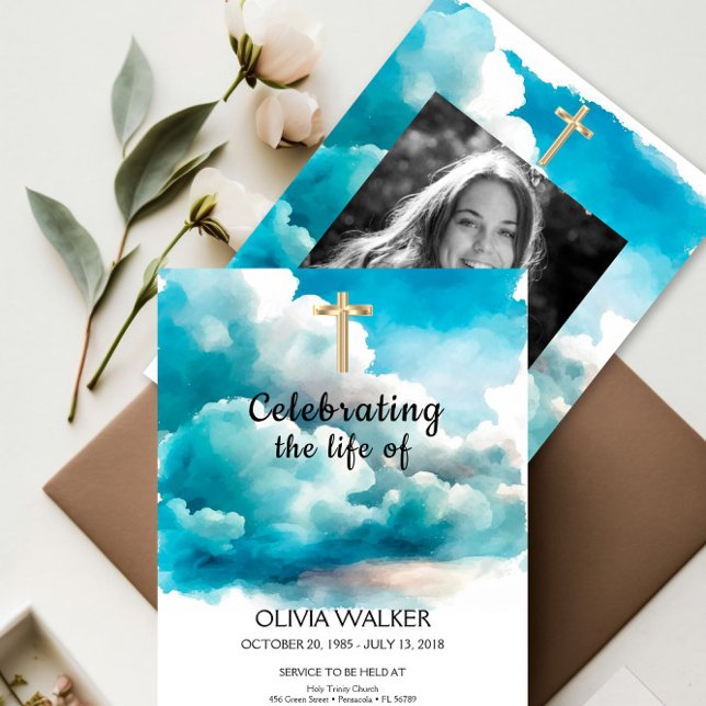  Blue funeral invitation, Celebrating the life  Invitation (Creator Uploaded)