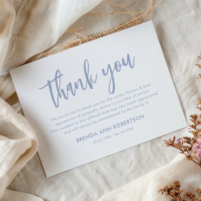 Blue Funeral Thank You Note Card (Creator Uploaded)