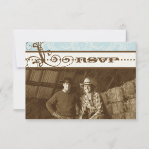 Blue Funky Swirls Wedding RSVP Card