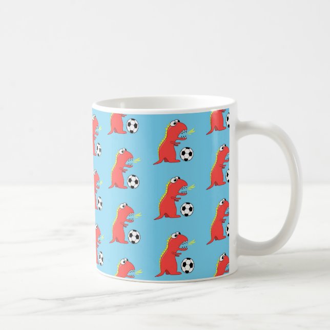 Blue Funny Cartoon Dinosaur Soccer Pattern Coffee Mug (Right)