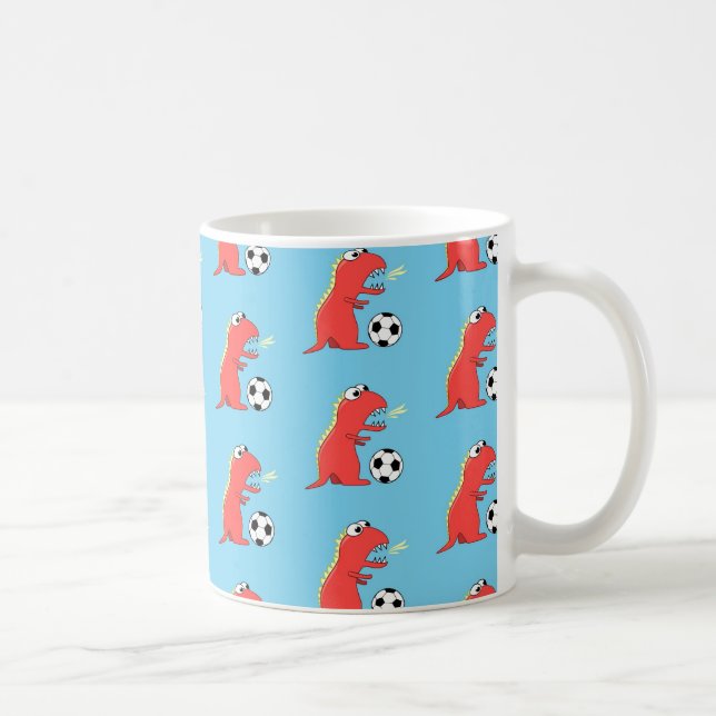 Blue Funny Cartoon Dinosaur Soccer Pattern Coffee Mug (Right)