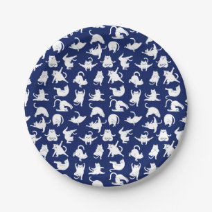 Blue Funny Cat In Yoga Sports Paper Plate