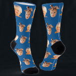 Blue Funny Custom 2 Face Photo Dad Socks<br><div class="desc">Funny personalised blue 2 face photo crew socks for dads. To use a cutout of your son or daughter's face like in the example, the background must be transparent and the file format a png. You can download any mobile or computer app, or use the program named Canva or Photoshop....</div>