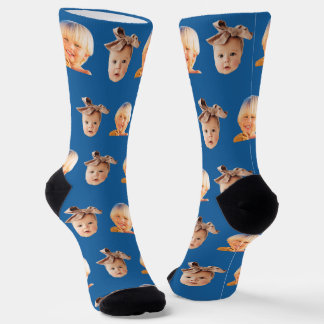 Blue Funny Custom 2 Face Photo Dad Socks