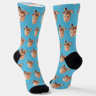 Blue Funny Custom Daughter Face Photo Crew Socks