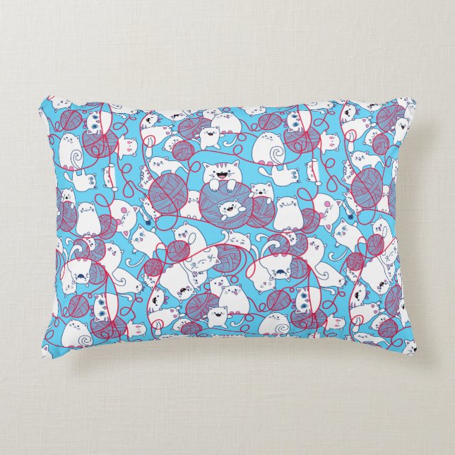 Blue Funny Cute Knitting Kitten Ball Decorative Cushion (Front)