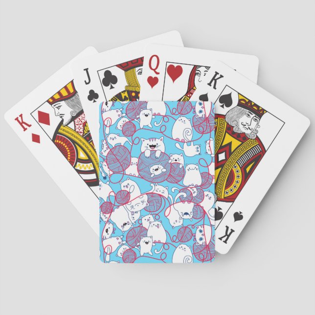 Blue Funny Cute Knitting Kitten Ball Playing Cards (Back)