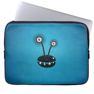 Blue Funny Halftone Cartoon Alien Laptop Sleeve