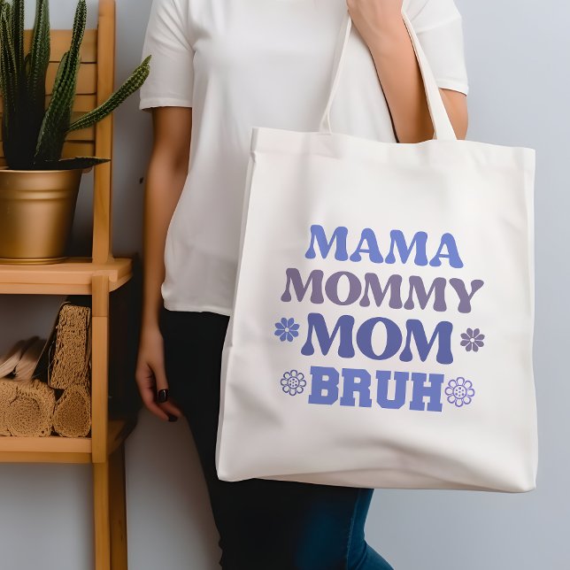Blue Funny Mama Mummy Mum Bruh Quote Tote Bag (Creator Uploaded)