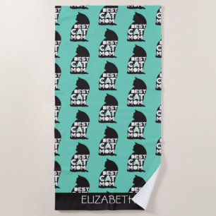 Blue Funny Mother's Day Best Cat Mum Ever Beach Towel