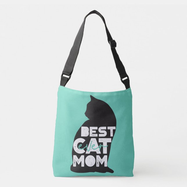 Blue Funny Mother's Day Best Cat Mum Ever Crossbody Bag (Front)