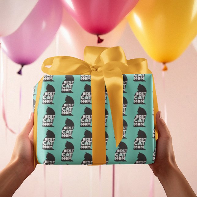 Blue Funny Mother's Day Best Cat Mum Ever Wrapping Paper (Creator Uploaded)