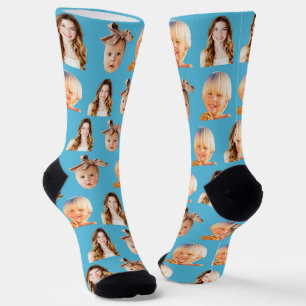 Blue Funny Personalised Mum of 3 Kids Photo Socks